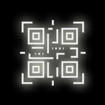 Neon qr code shining in the dark background 스톡 일러스트