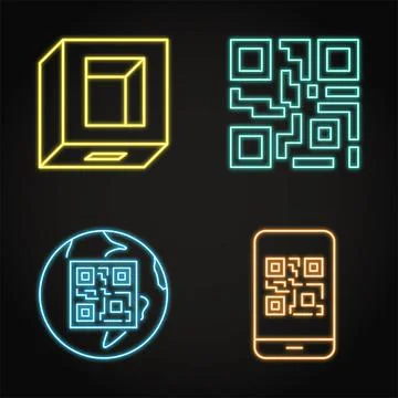 Neon QR codes icon set Illustrazione stock