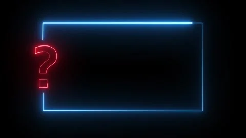 Neon question mark and glowing blue rectangle frame loop on dark background Stock Footage 337620404