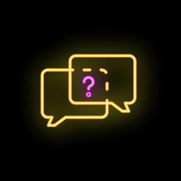 Neon question mark chat bubble glowing on black background Stock Illustration