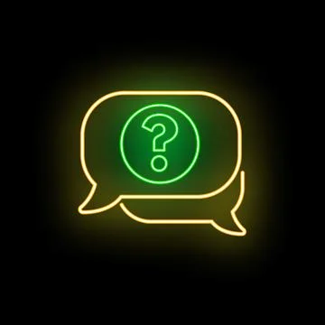 Neon question mark chat bubble displaying faq support Stock Illustration