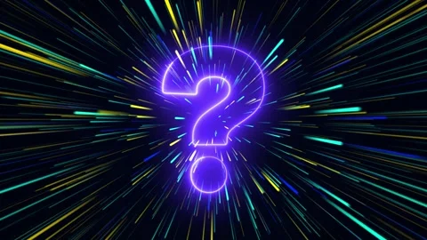 Neon Question Mark with Colorful Light Speed Lines Animation Stock Footage 345009294