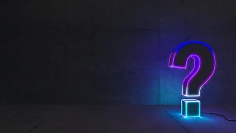 Neon question mark with concrete wall 3D rendering Stock Illustration
