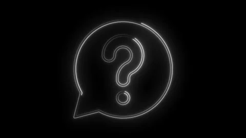 Neon question mark glowing inside speech bubble animation on a black backgrou Stock Footage 314538872