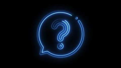 Neon question mark glowing in speech bubble on black background Video stock 308177975