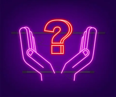 Neon question mark in hands for concept design. Technology vector illustration Illustrazione stock