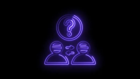 Neon question mark icon between two abstract people figures with arrows ind.. Stock Footage 346823615