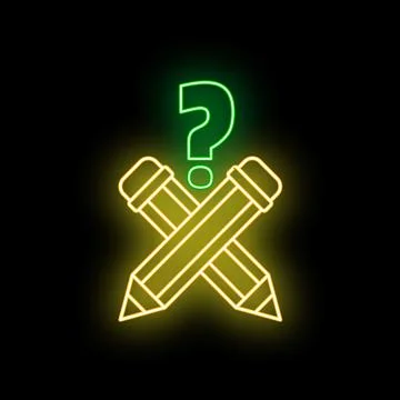 Neon question mark over crossed pencils icon 스톡 일러스트