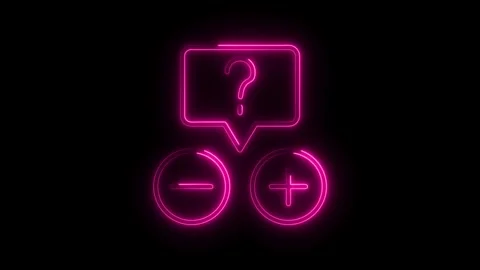 Neon question mark with plus and minus signs symbolizing decisions and choice 库存影片 308606594