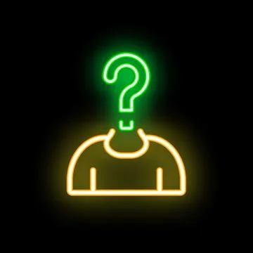 Neon question mark replacing head of a person thinking Stock Illustration