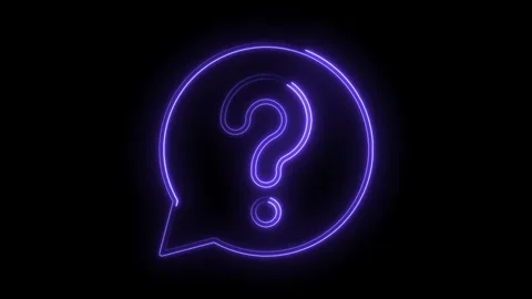 Neon question mark in speech bubble glowing blue purple on black background.. Video stock 314538871