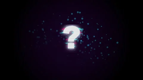 Neon question mark symbol with digital glitch effect on black background Stock Footage 346075973