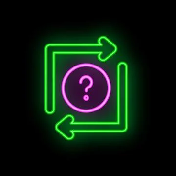 Neon question mark symbol repeating inside arrows cycle Ilustração Stock
