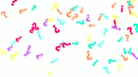 Neon question marks and exclamation marks falling with glow on white backgro Stock Footage 309149537