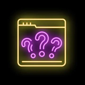 Neon question marks displaying inside website browser window Illustrazione stock