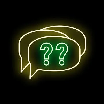 Neon question marks in glowing speech bubbles Stock Illustration