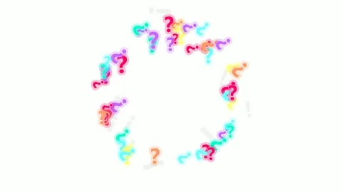Neon question marks spiral on white, glowing and rotating exclamations in dy Video stock 309149548