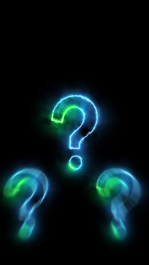 Neon question symbol quiz visual bright electric outlines, mirrored marks, and d Stock Footage 340567330