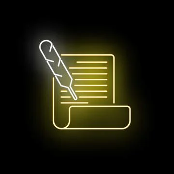 Neon quill writing on scroll document icon Stock Illustration