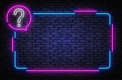 Neon quiz sign vector design template. Quiz neon frame, light banner design Stock Illustration