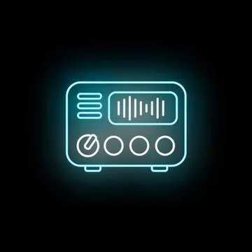 Neon radio icon representing broadcasting and sound waves Stock Illustration