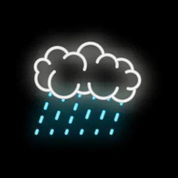Neon rain cloud glowing on dark background Stock Illustration