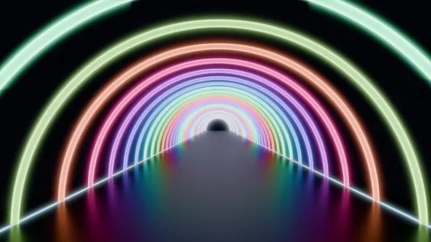 Neon rainbow arch tunnel dynamic background 스톡 동영상 336968936