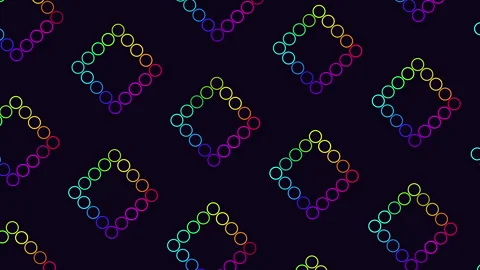 Neon rainbow circle square pattern on dark background abstract seamless footage Stock Footage 334139434