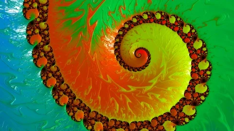 Neon Rainbow Color Changing Abstract Spiral Fractal ornament Stock Footage 128966034