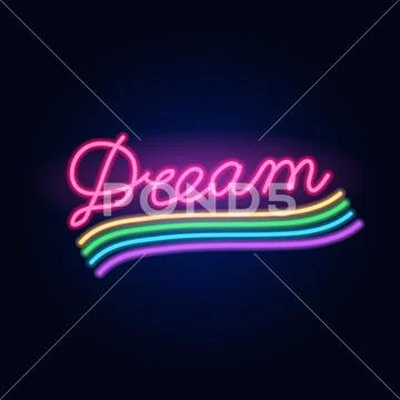 Neon rainbow. Fashion sign. Night light signboard, Glowing banner. Summer emblem Stock Illustration