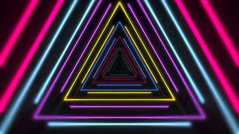 Neon rainbow geometric triangles pattern Stock Footage 168662886