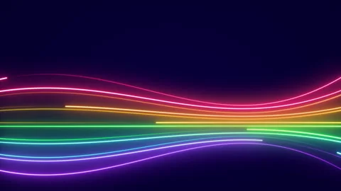 Neon rainbow lines flowing on dark background Stock Footage 301519116
