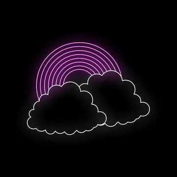 Neon rainbow rising from dark clouds at night 스톡 일러스트