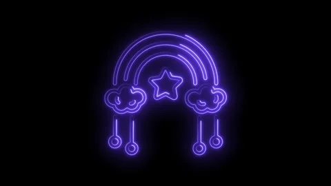 Neon rainbow star cloud design glowing with purple light on black background Stock Footage 345992713