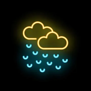 Neon raining clouds glowing on black background Stock Illustration