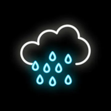 Neon rainy cloud shining on a black background Stock Illustration