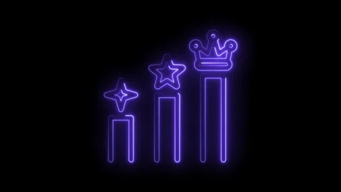 Neon ranking chart animation shining brightly on black background with stars and Stock Footage 330782897