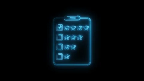 Neon rating feedback form with star evaluation on clipboard animation Stock Footage 308216038