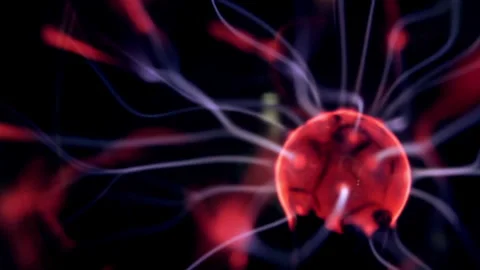 Neon Rays And Energy Beams From Central Electrode In Plasma Ball Stock Footage 338040708