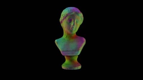 Neon rays paint the white head of an antique woman in different colors. Seamless Stock Footage 152641016