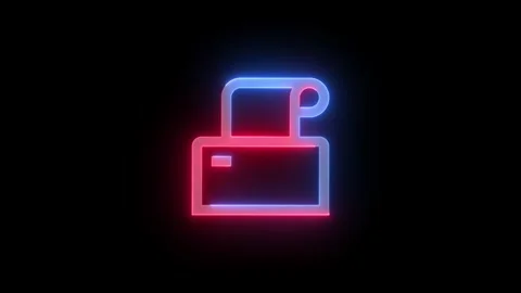 Neon receipt printer icon blue red color glowing animation black background Stock Footage 270097979