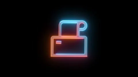 Neon receipt printer icon brown cyan color glowing animation black background Stock Footage 270097980