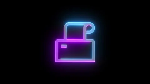 Neon receipt printer icon cyan purple color glowing animation black background Stock Footage 270097983