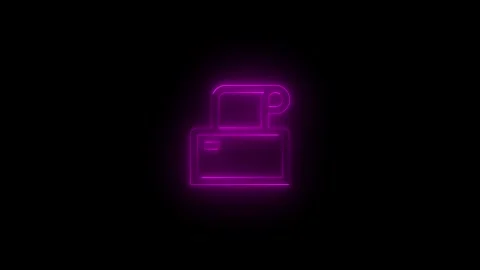 Neon receipt printer icon glowing black background animation Stock Footage 289562168