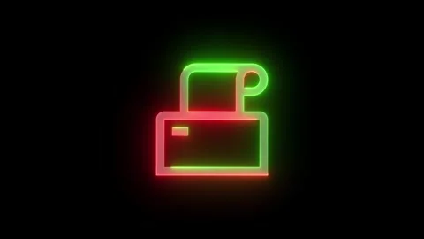 Neon receipt printer icon green red color glowing animation black background Stock Footage 270097982