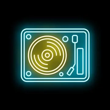Neon record player glowing with retro music vibe Illustrazione stock