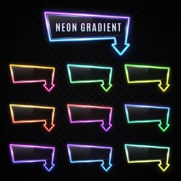 Neon rectangle arrow gradient banner set on dark. 스톡 일러스트