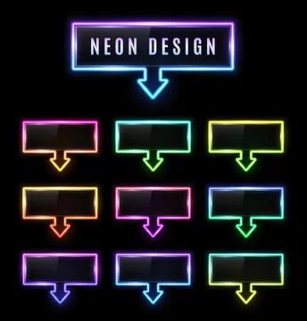 Neon rectangle arrow pointer set. Color gradient. Ilustración de archivo
