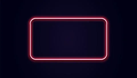 Neon rectangle banner. Vector luminous squared shape. Glow red light. Retro pink Stock Illustration