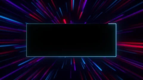 Neon rectangle frame with energetic light streaks zooming towards Stock Footage 336311280